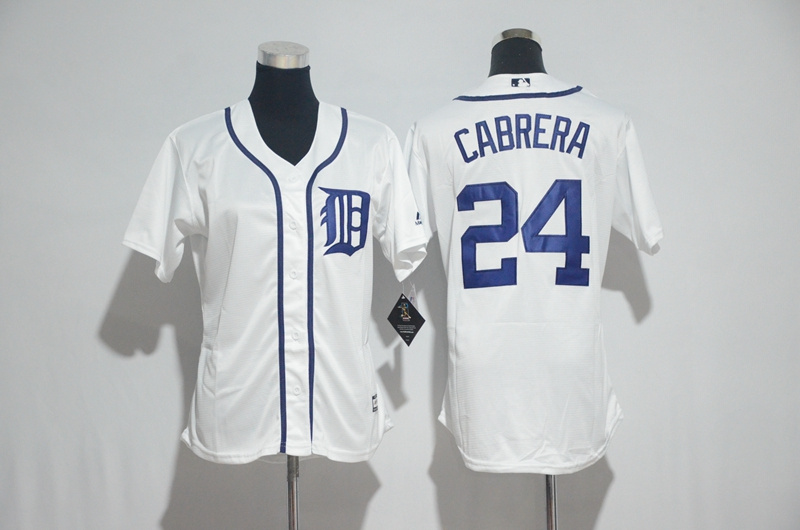 Womens 2017 MLB Detroit Tigers #24 Cabrera White Jerseys->women mlb jersey->Women Jersey